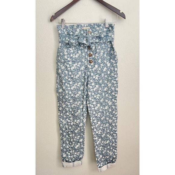 Sézane High-Waist Floral Tapered Jeans FR 34/US 2 Blue White NWT - Picture 5 of 12